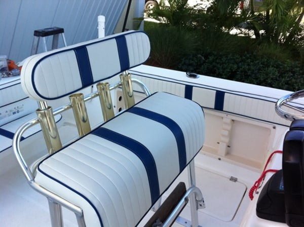 Blue and white boat seat