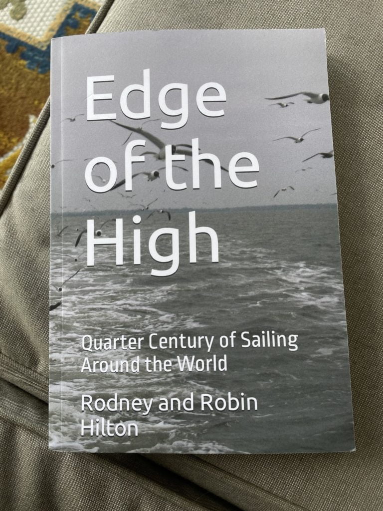 Book cover showing ocean waves and birds flying, entitled "Edge of the High"