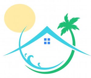 logo showing a house outline with sun and palm tree